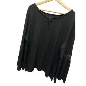 Chico's Black Knit Bell Sleeve with Crochet Detail Top